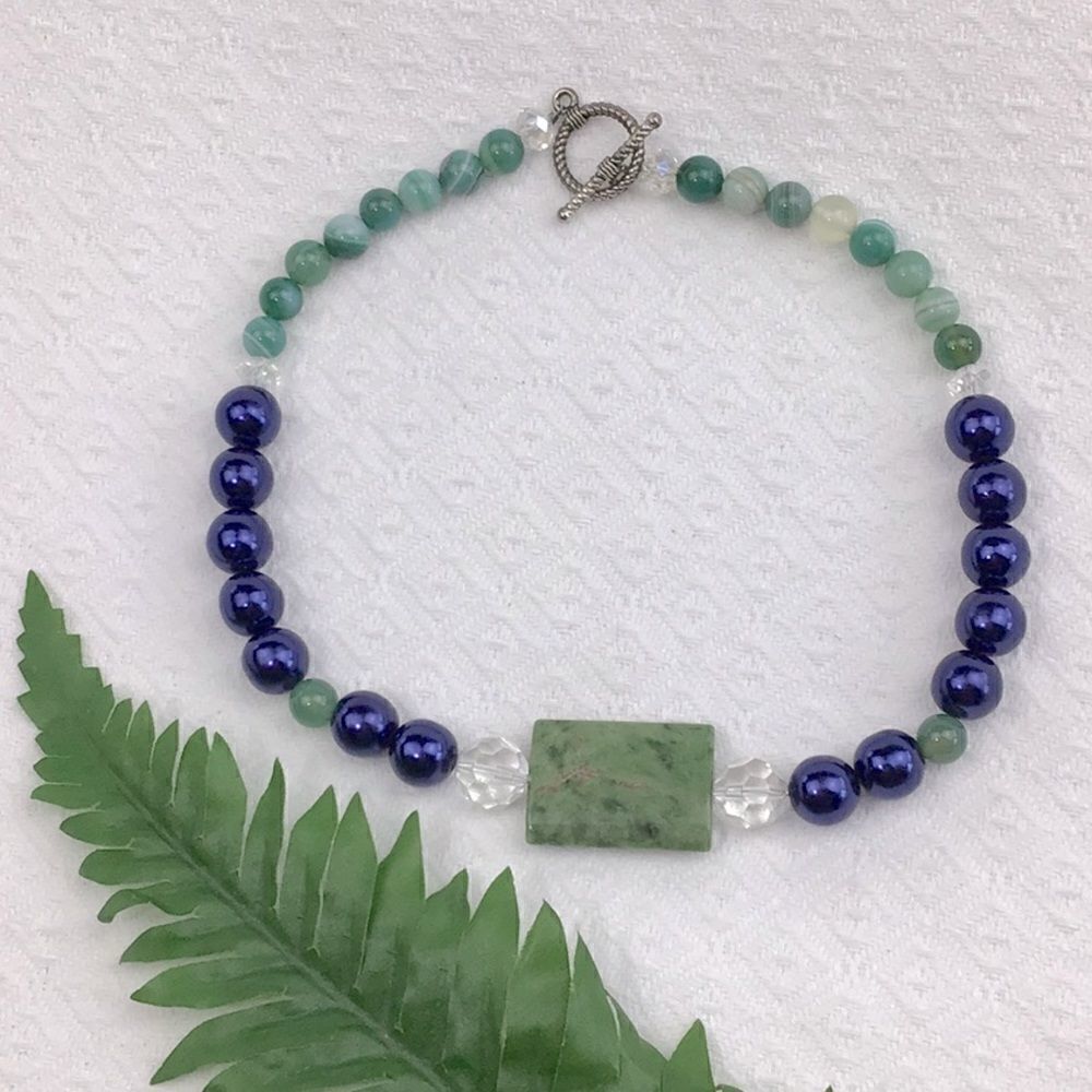 Stone Bead  Blue Green Choker Necklace